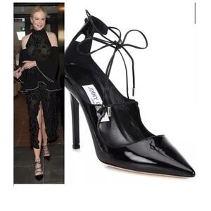 Jimmy Choo Vita 100 Black Patent Leather Pointed Toe High Heel Pump EU 39
